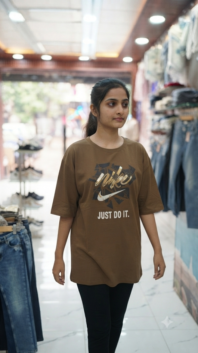 Brown "Just Do It" Graphic Oversized T-Shirt