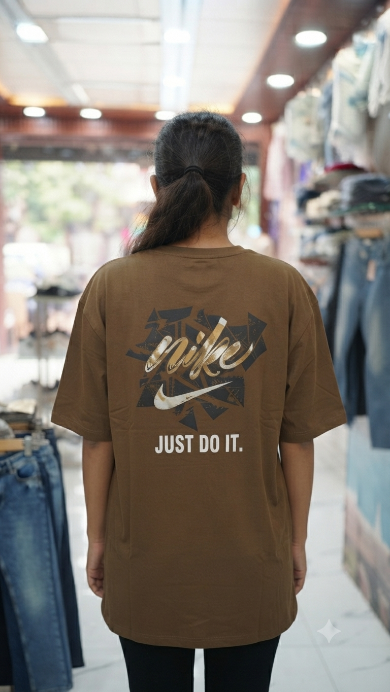 Brown "Just Do It" Graphic Oversized T-Shirt