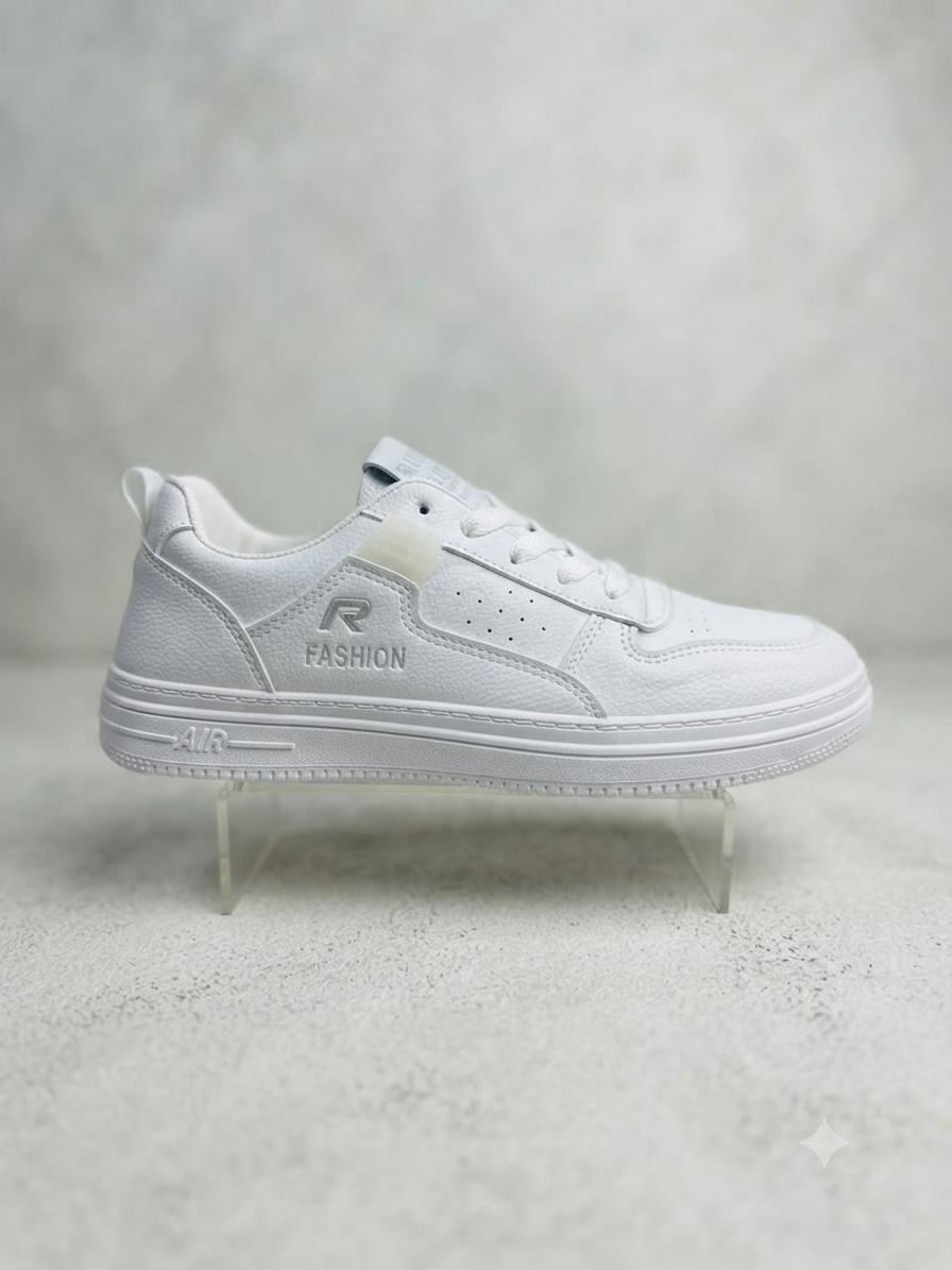 Premium All-White "R FASHION" Classic Court Sneaker