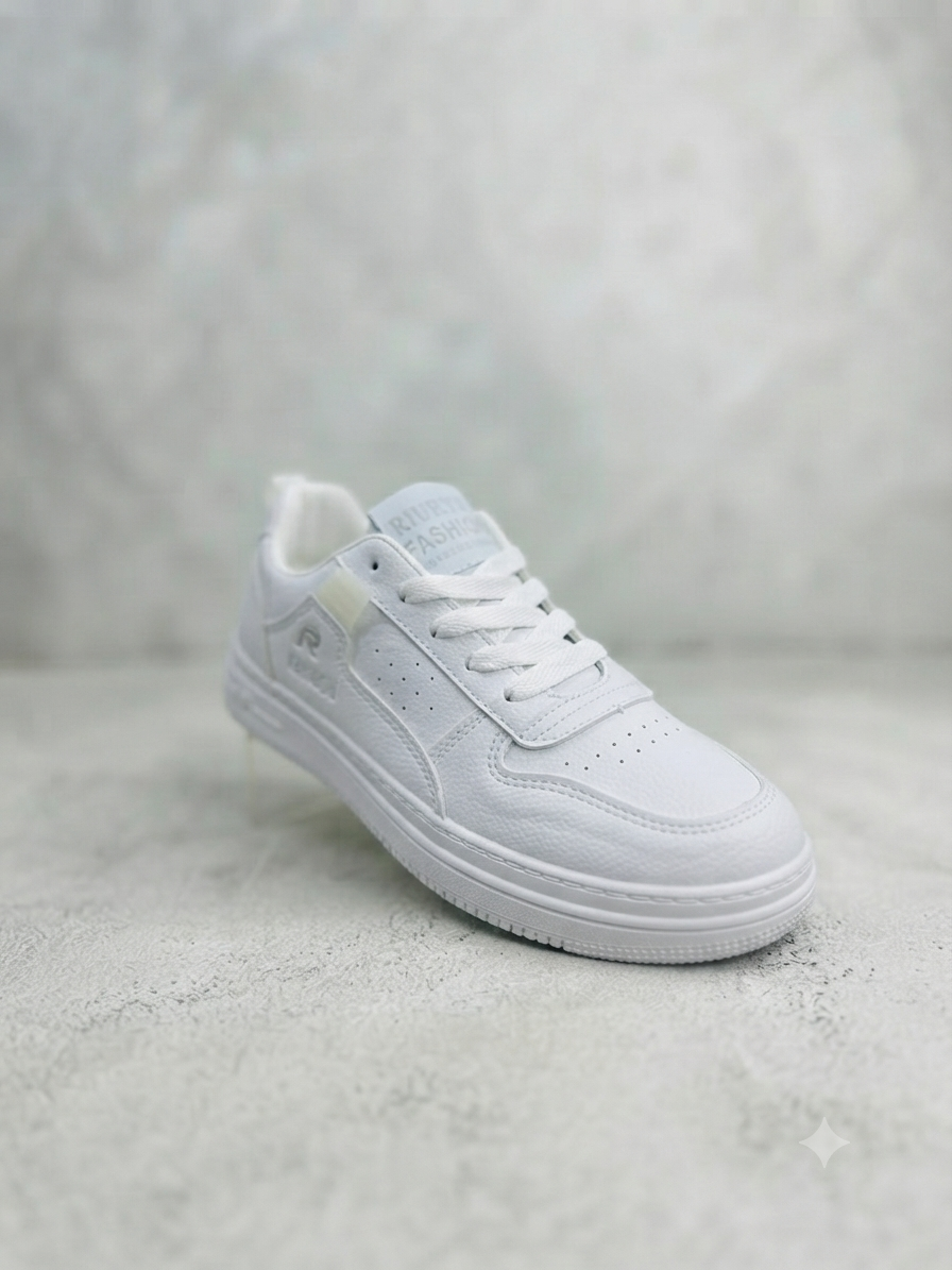 Premium All-White "R FASHION" Classic Court Sneaker