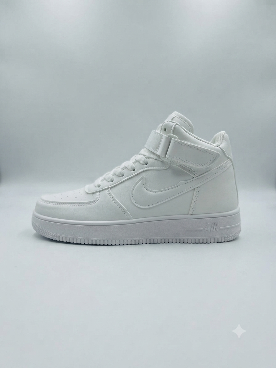 Premium All-White Mid-Top Streetwear Sneaker with Ankle Strap