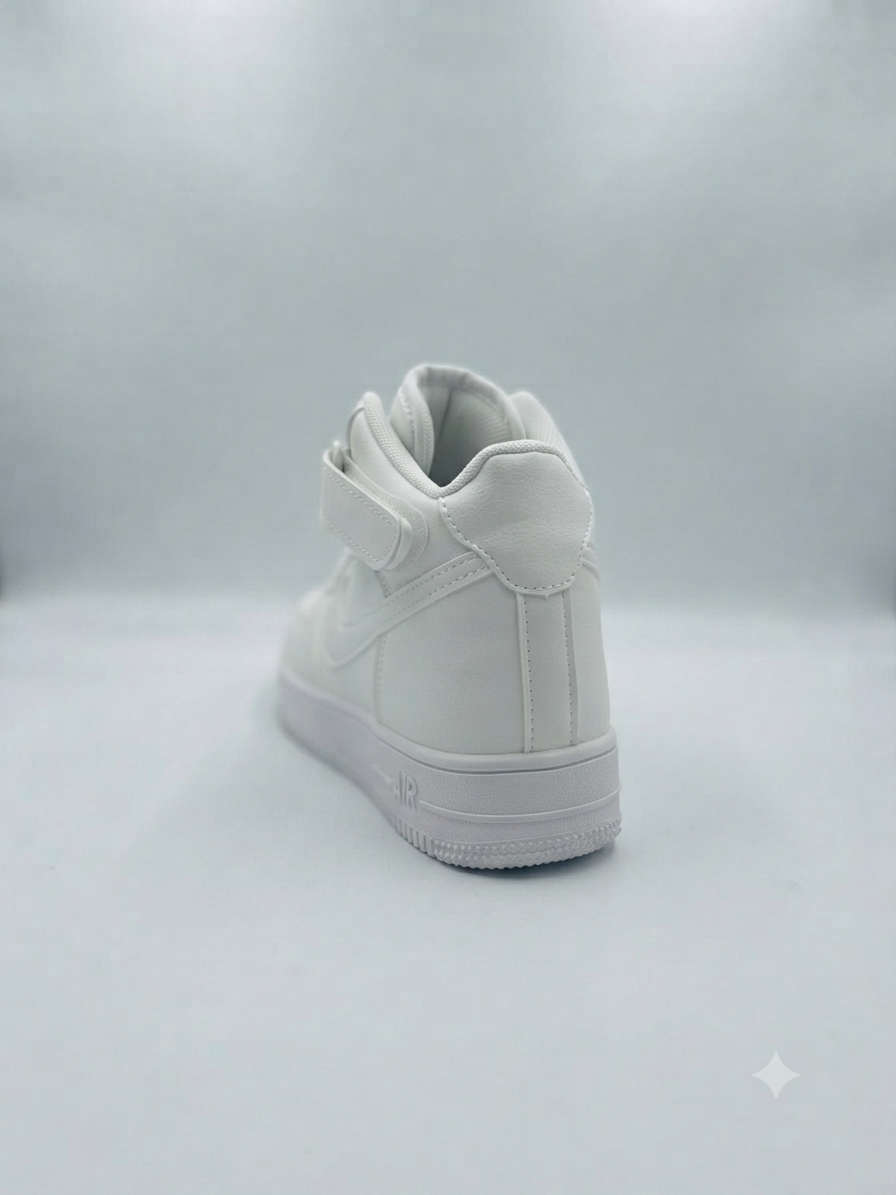 Premium All-White Mid-Top Streetwear Sneaker with Ankle Strap