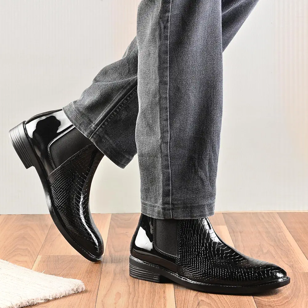 Stylish Chelsea Boots for Men | Textured Ankle Boots | Slip-On Formal & Casual Wear Shoes BOOT_02