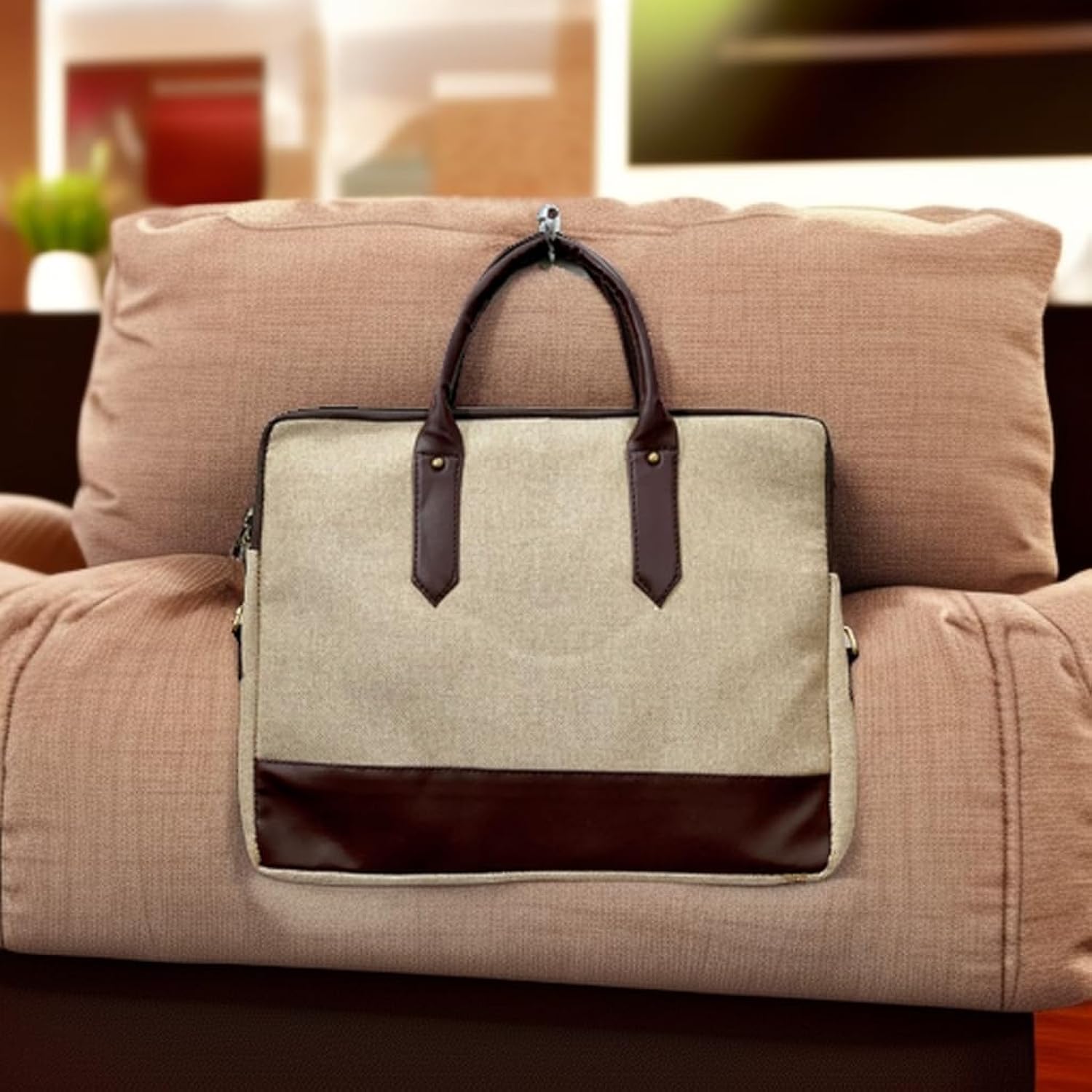 Dev's Handicrafts Stylish Jacko Jute Laptop Bag – Ethical PU Leather, Durable Jute, Unisex Design, Eco-Friendly, Suitable for All Occasions for Women and Men