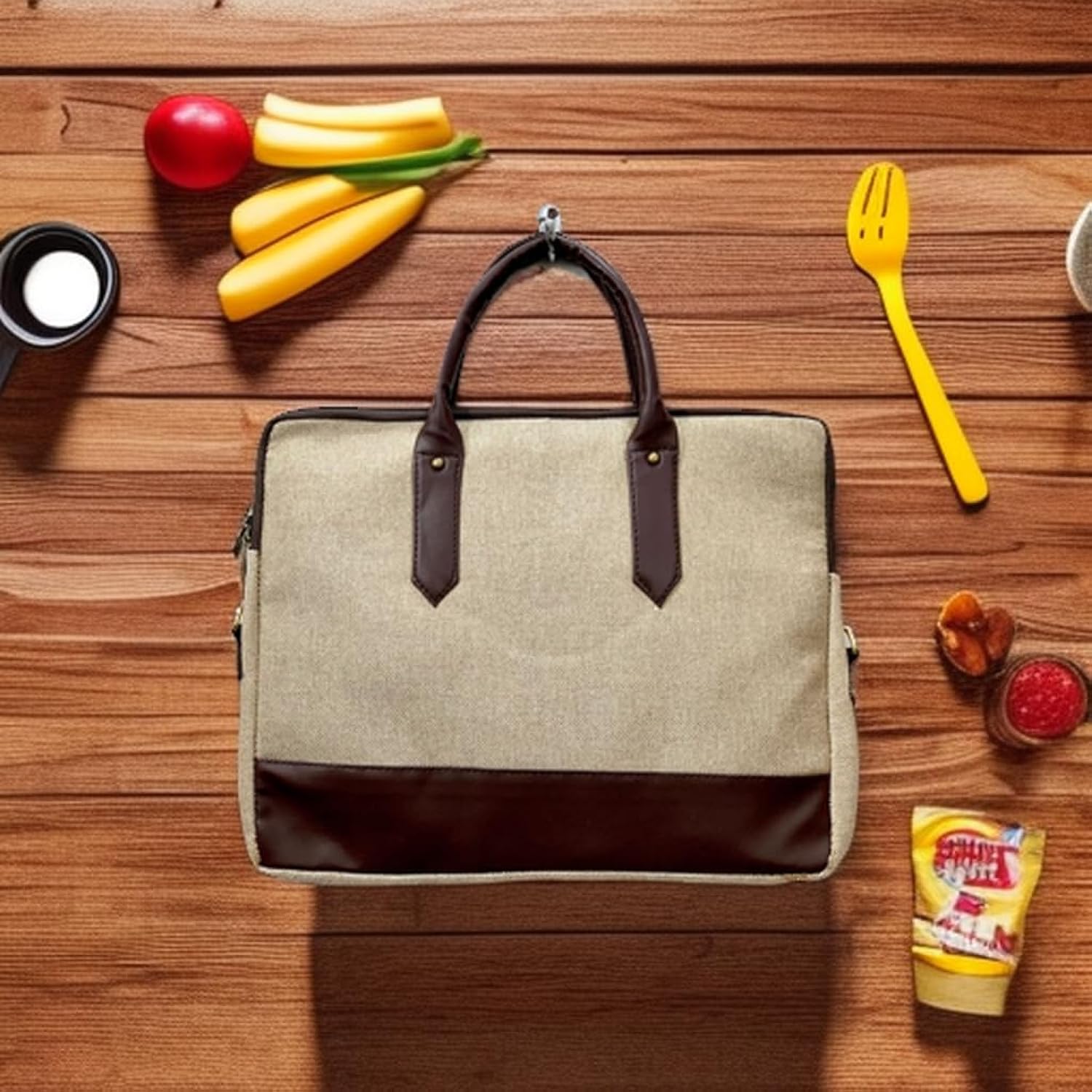 Dev's Handicrafts Stylish Jacko Jute Laptop Bag – Ethical PU Leather, Durable Jute, Unisex Design, Eco-Friendly, Suitable for All Occasions for Women and Men