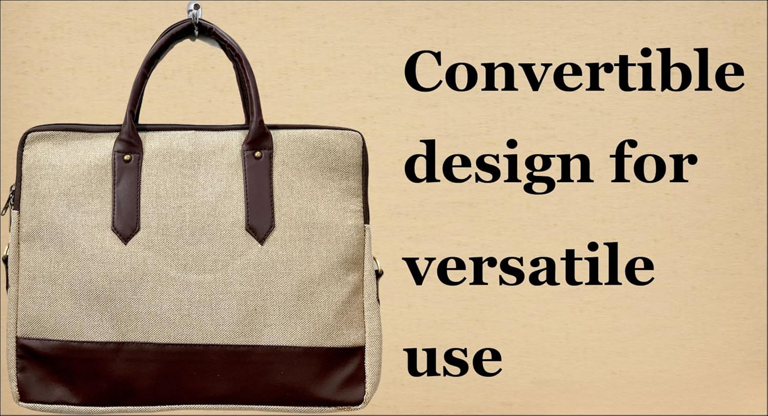 Dev's Handicrafts Stylish Jacko Jute Laptop Bag – Ethical PU Leather, Durable Jute, Unisex Design, Eco-Friendly, Suitable for All Occasions for Women and Men