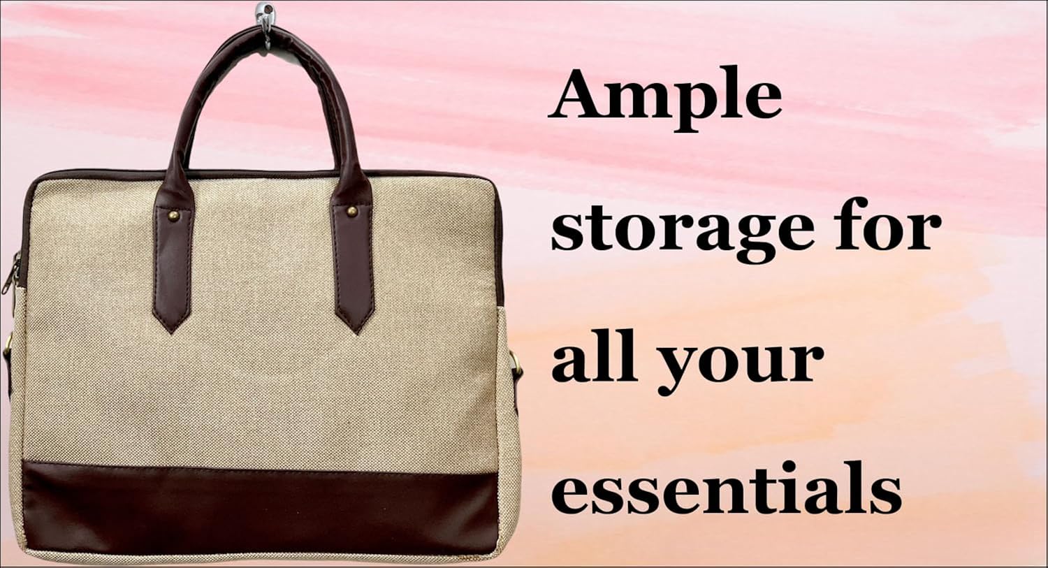 Dev's Handicrafts Stylish Jacko Jute Laptop Bag – Ethical PU Leather, Durable Jute, Unisex Design, Eco-Friendly, Suitable for All Occasions for Women and Men