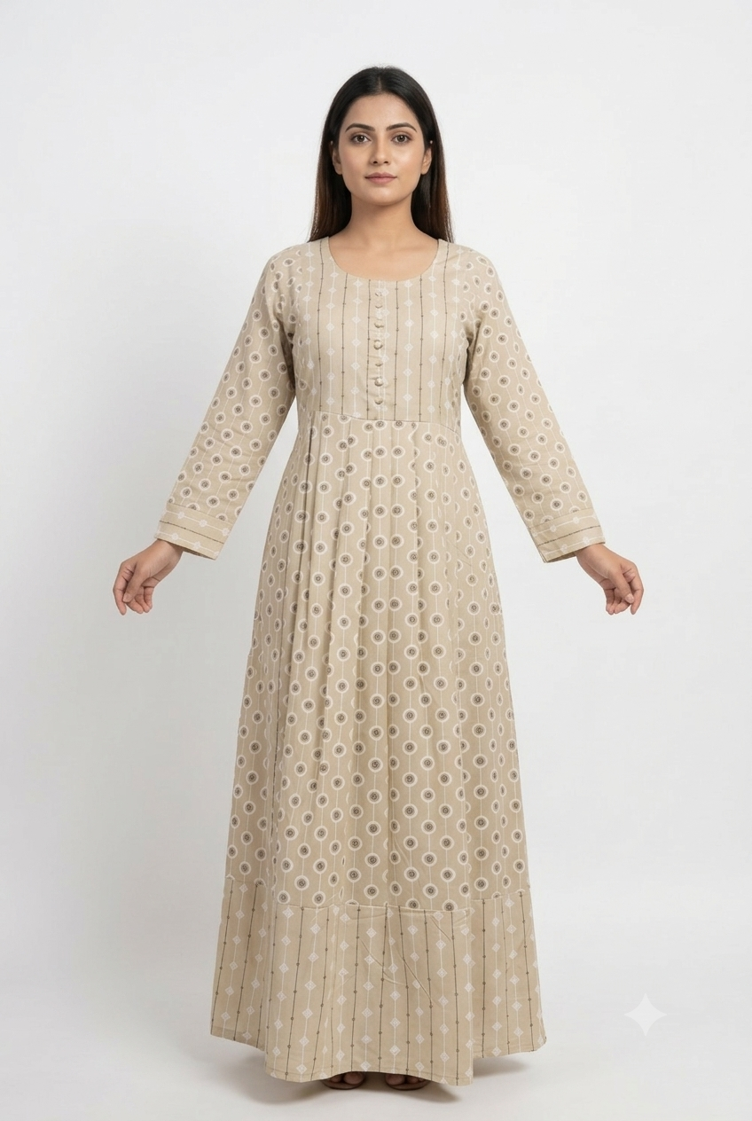 Beige Minimalist Printed Maxi Dress