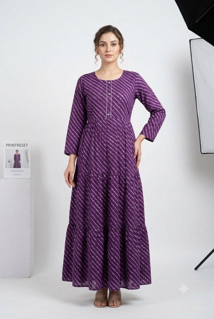 Purple Leheriya Tiered Maxi Dress