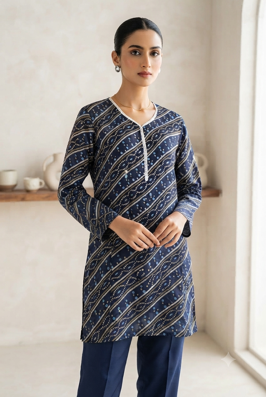 Indigo Embroidered Short Kurti
