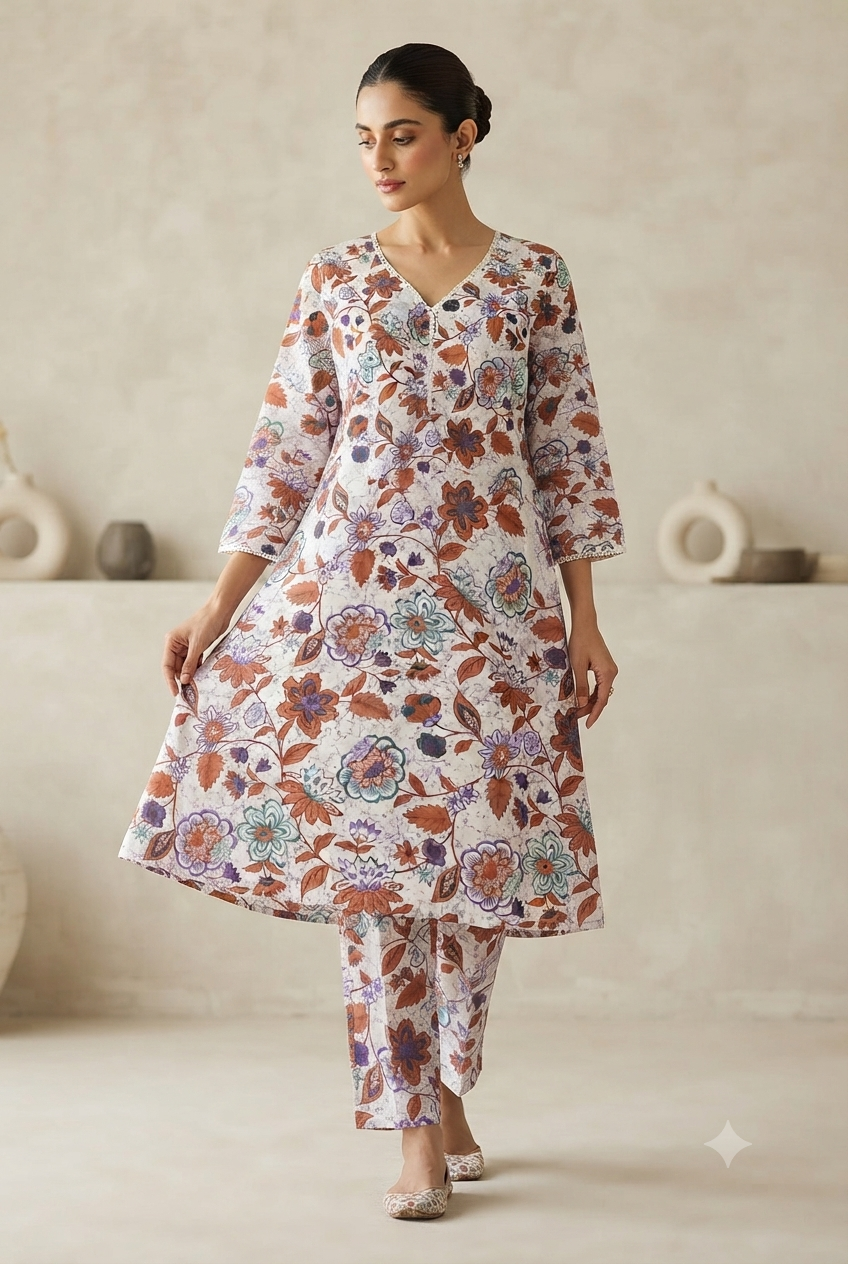 Indigo Floral-Embroidered Kurti