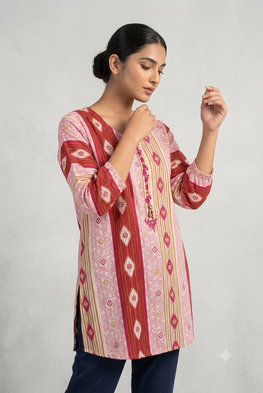 Crimson Ikat Ethnic Tunic