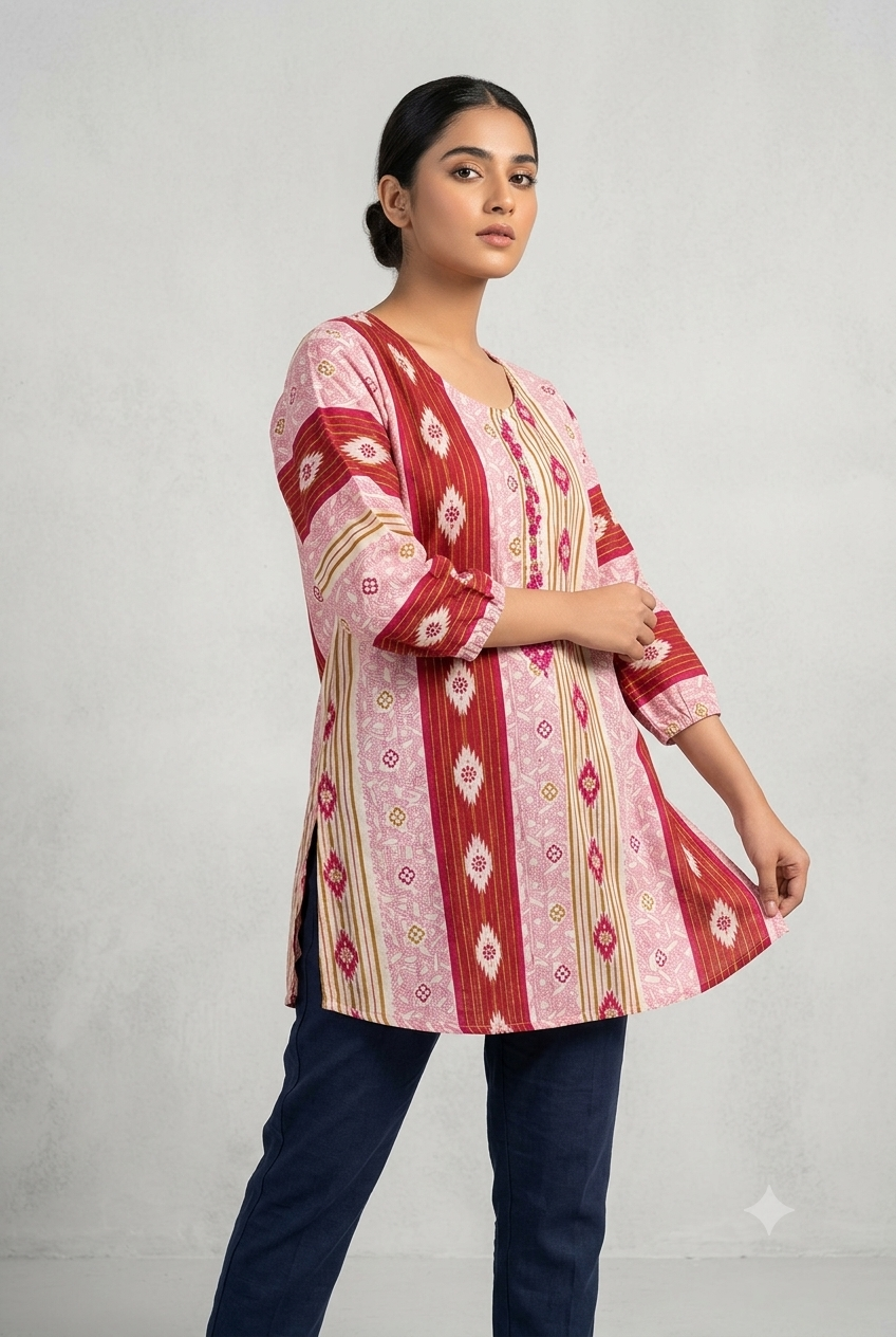 Crimson Ikat Ethnic Tunic