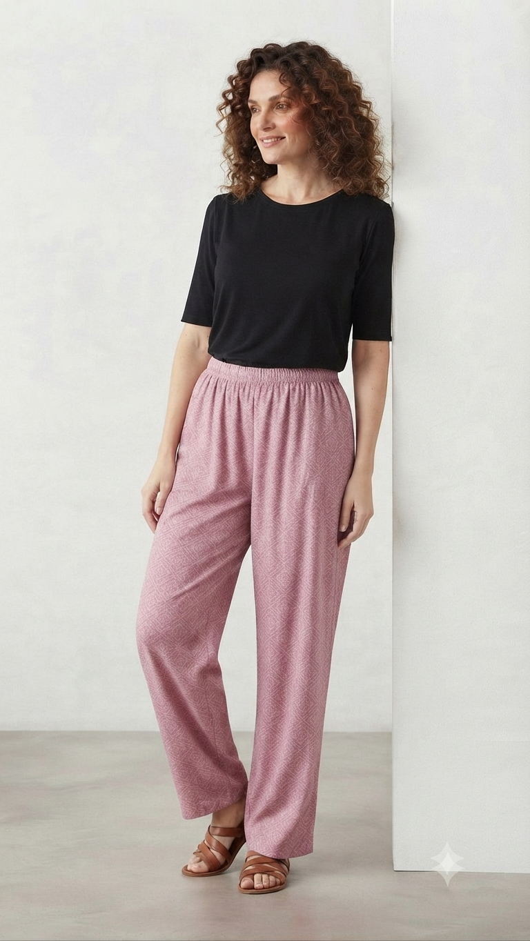 Blush Geometric Wide-Leg Lounge Pant"