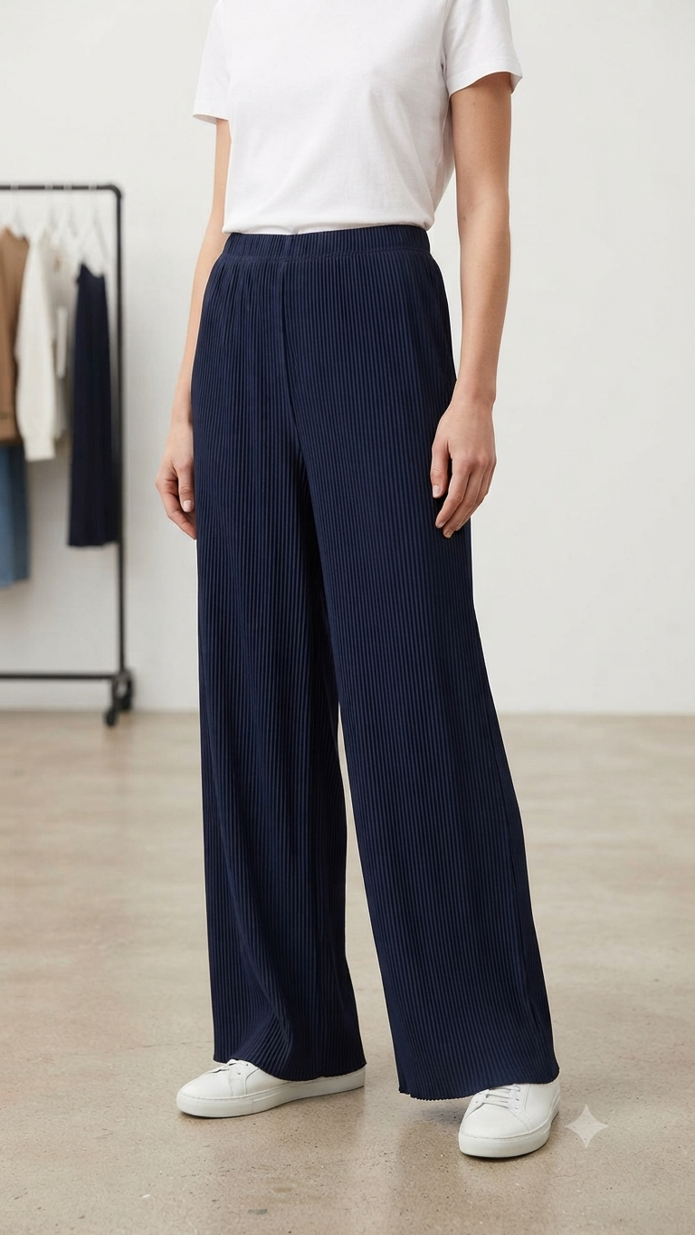 Midnight Pleated Wide-Leg Trousers"