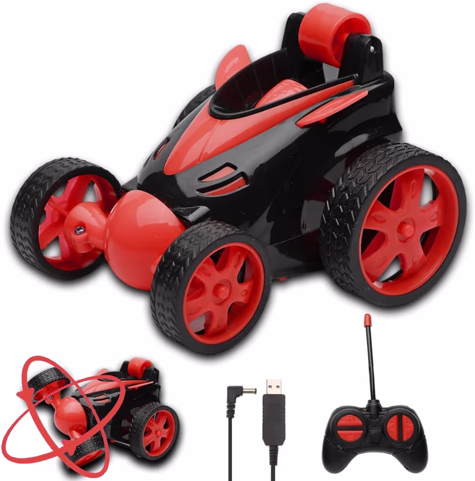 Rechargeable 360° Rotating & Rolling Small Stunt Car Toy with USB Cable & Remote Controller | Multi-Color, Power Source: Lithium Battery in Car (Included)