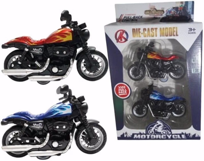 Die-Cast Motorcycle Model Toy with Flame Design (Pack of 2) (Blue+Yellow)