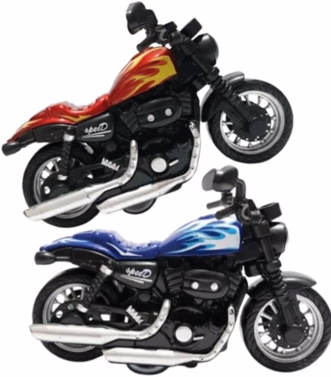 Die-Cast Motorcycle Model Toy with Flame Design (Pack of 2) (Blue+Yellow)