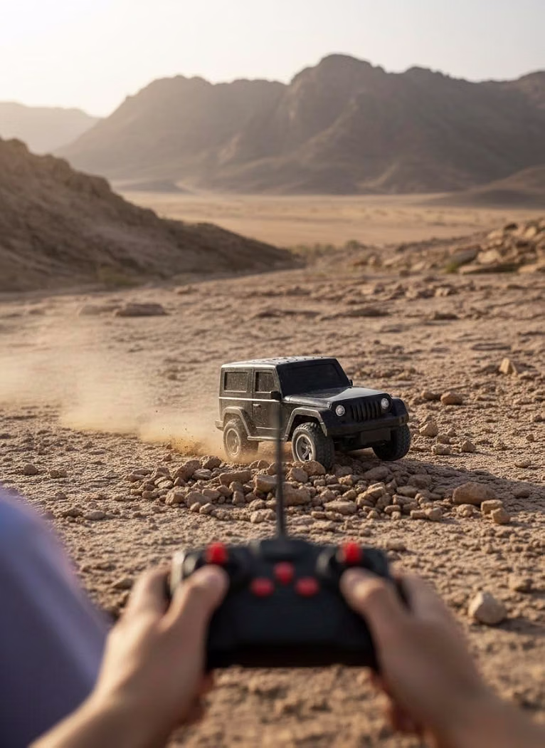 Remote Control 4x2 Off-Road Thar MUV – Ruggged All-Terrain Black Monster Truck with Rechargeable Battery, Music, and High-Speed Actionn