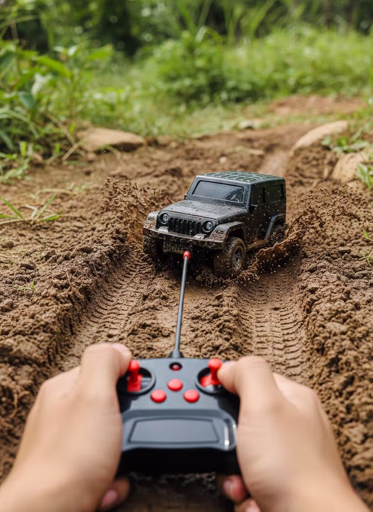 Remote Control 4x2 Off-Road Thar MUV – Ruggged All-Terrain Black Monster Truck with Rechargeable Battery, Music, and High-Speed Actionn