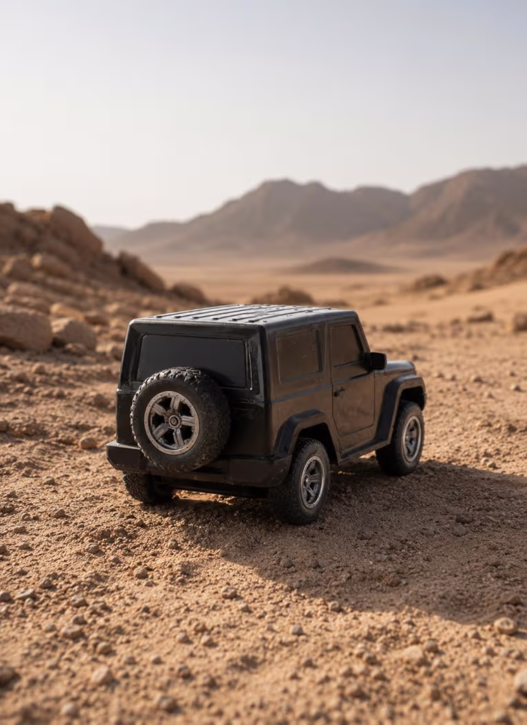 Remote Control 4x2 Off-Road Thar MUV – Ruggged All-Terrain Black Monster Truck with Rechargeable Battery, Music, and High-Speed Actionn