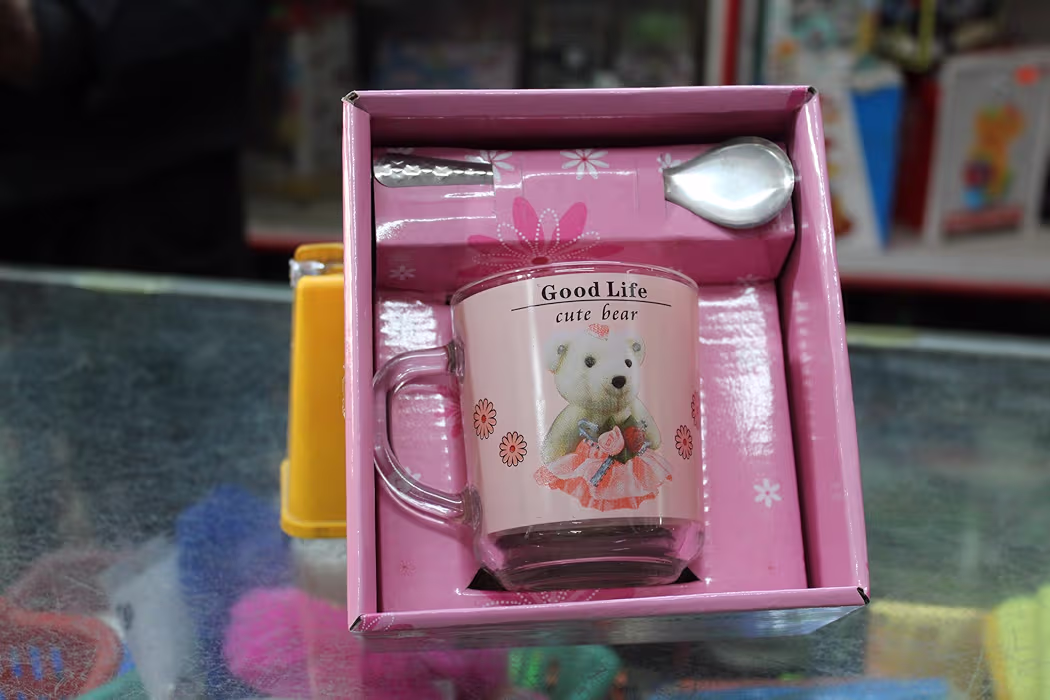 Good Life Cute Bear Pink Ceramic Coffee Mug Gift Set with Lid and Spoon, 350ml Capacity, Glossy Finish, 3 Piece Set