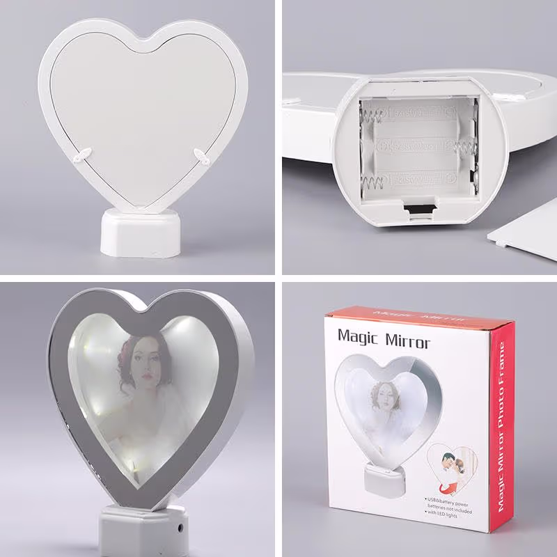 SAJANI Heart Shaped LED Magic Mirror Photo Frame, 2-in-1 Vanity Mirror & Digital Picture Display, LED Light-Up Personalized Picture Decor for Bedroom & Home (Pack of 1) (Magic Mirror