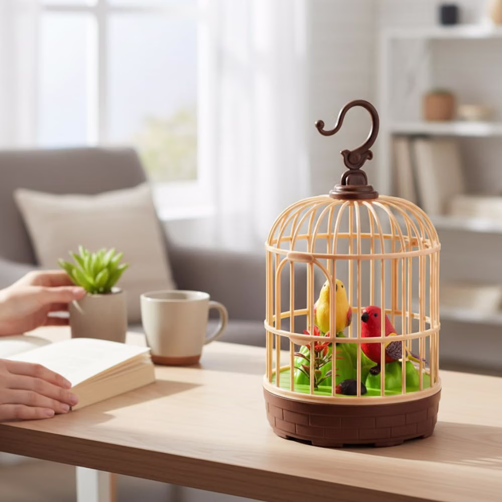 ALVERO Interactive Singing Bird Cage Toy with Voice Recording, Chirping Sounds & Music, Kids, Home & Car Decorative Gift