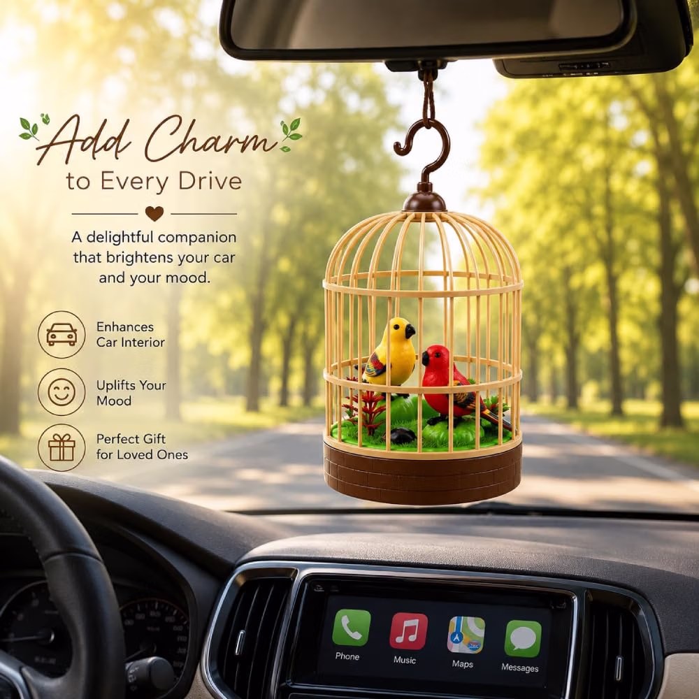 ALVERO Interactive Singing Bird Cage Toy with Voice Recording, Chirping Sounds & Music, Kids, Home & Car Decorative Gift