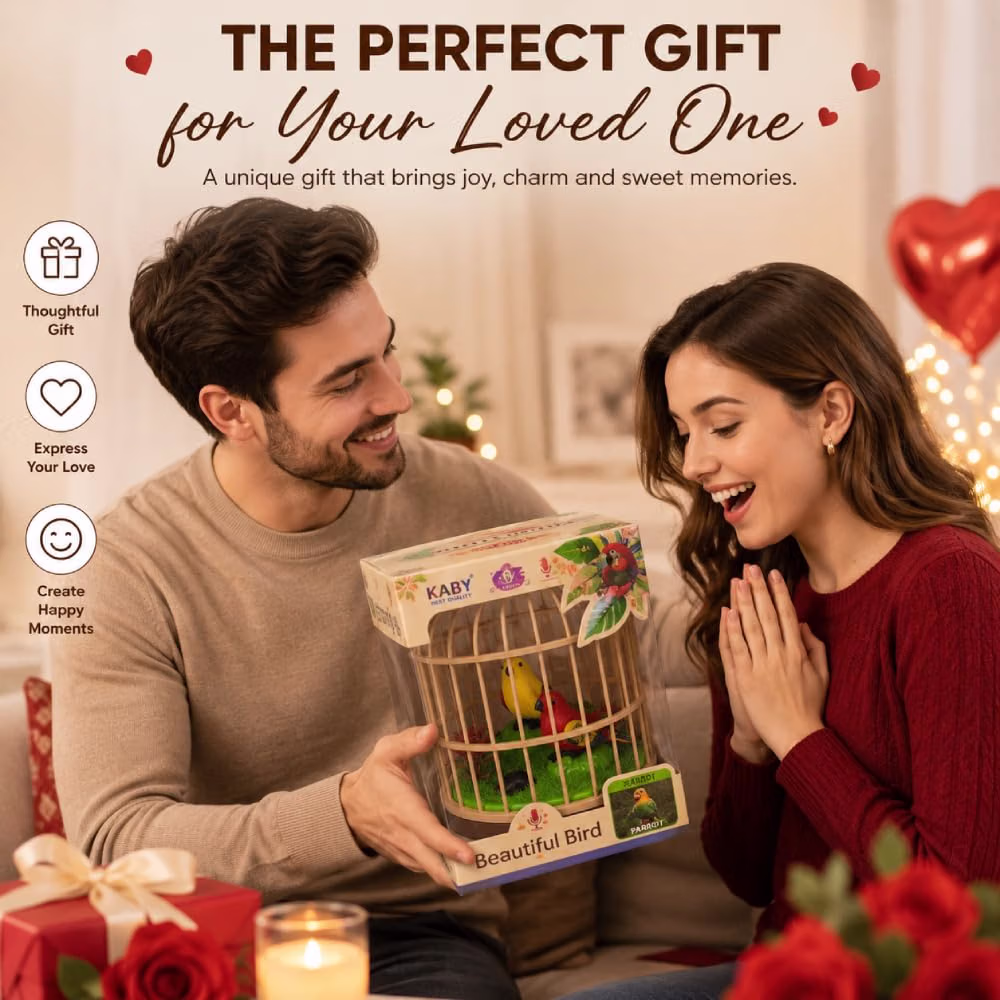 ALVERO Interactive Singing Bird Cage Toy with Voice Recording, Chirping Sounds & Music, Kids, Home & Car Decorative Gift