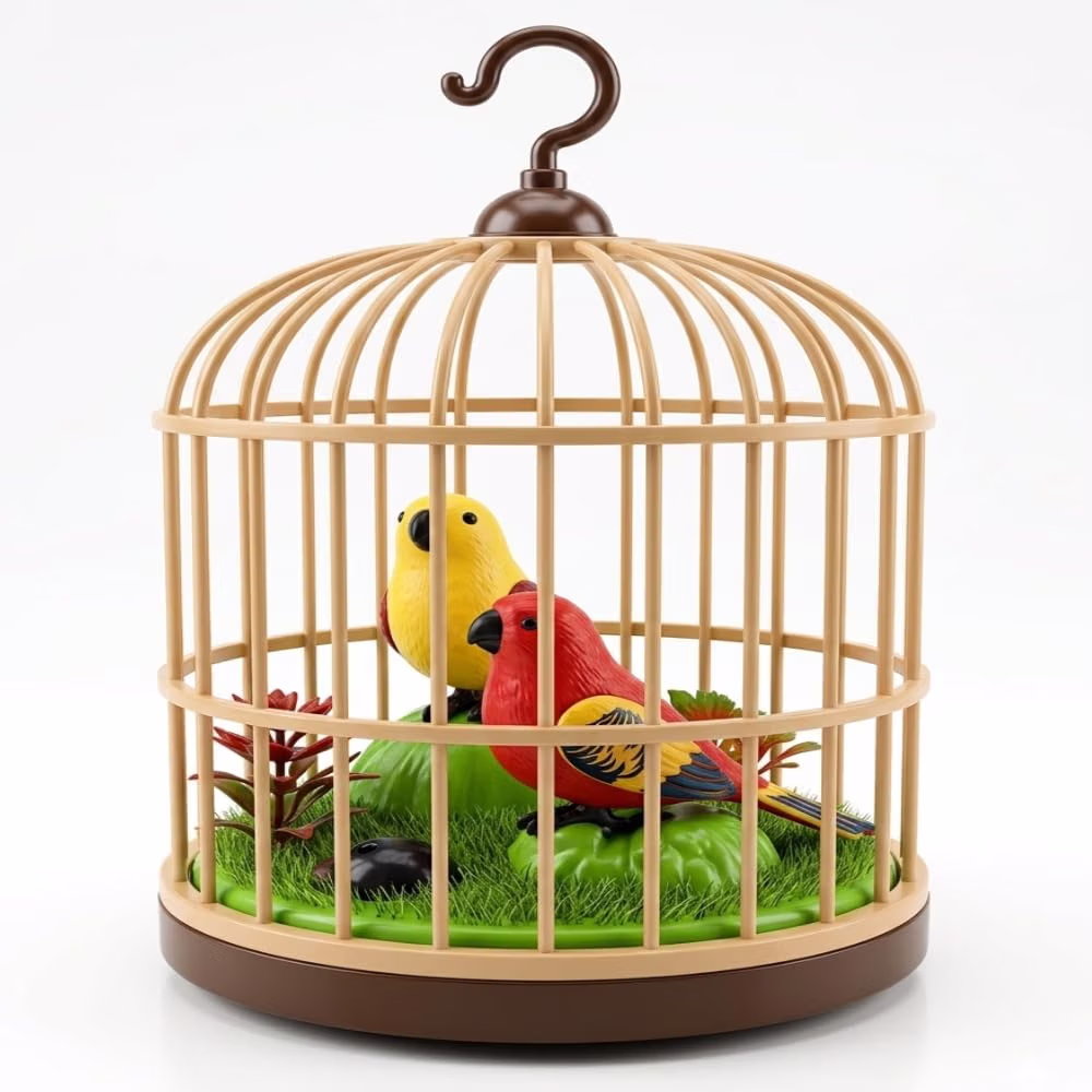 ALVERO Interactive Singing Bird Cage Toy with Voice Recording, Chirping Sounds & Music, Kids, Home & Car Decorative Gift