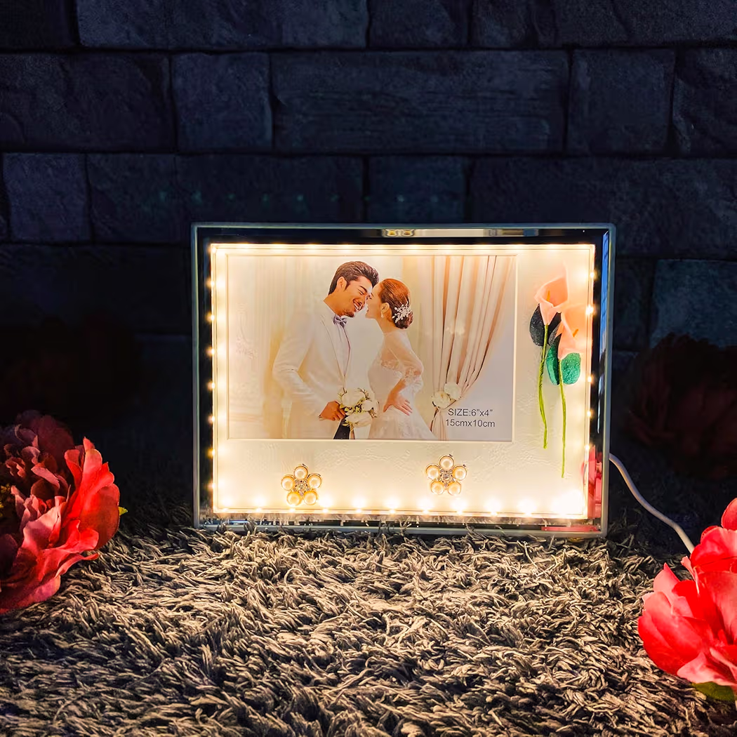 Crystal Photo Frame With LED Light Night Lamp Personalised Gift, Gift Items for Women, Gift for Men | Customized Gifts | Birthday Gift Girlfriend, Kids, Husband, Wife, Boyfriend (6x8 inches Landscape)
