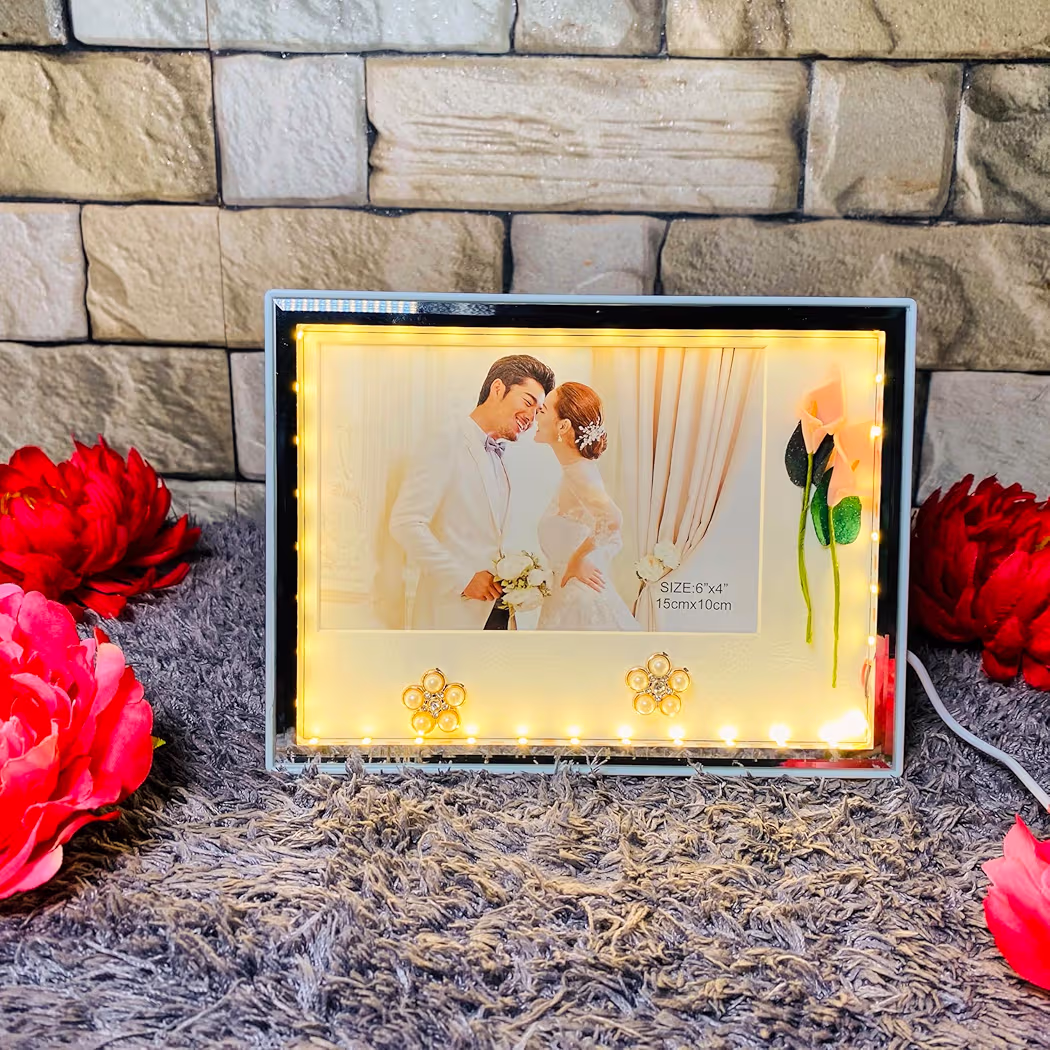 Crystal Photo Frame With LED Light Night Lamp Personalised Gift, Gift Items for Women, Gift for Men | Customized Gifts | Birthday Gift Girlfriend, Kids, Husband, Wife, Boyfriend (6x8 inches Landscape)