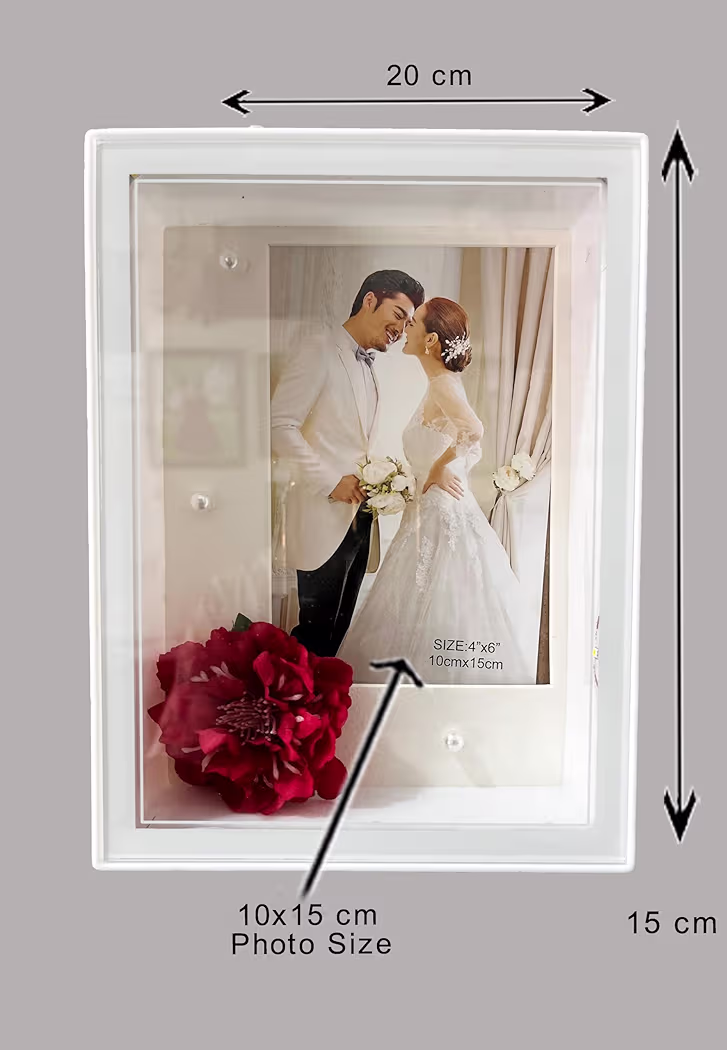 Kalasagar Gifts | Customized LED Photo Frame with Warm Lights & Decorative Flower Design | Romantic Couple Picture Frame 4x6 Inch | Light Up Memory Frame for Bedroom Table Decor | Anniversary Wedding Valentine Gift (WHITE3, DESIGN3)