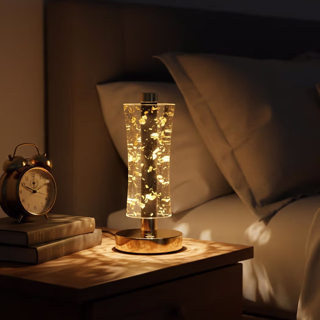 JOUET Modern LED Gold Flake Crystal Table Lamp, Gold Metallic Base, Touch Sensor Control, Type-C Charging, 23cm Height, Decorative Night Light for Bedroom, Living Room, OfficeJOUET Modern LED Gold Flake Crystal Table Lamp, Gold Metallic Base, Touch Sensor Control, Type-C Charging,…