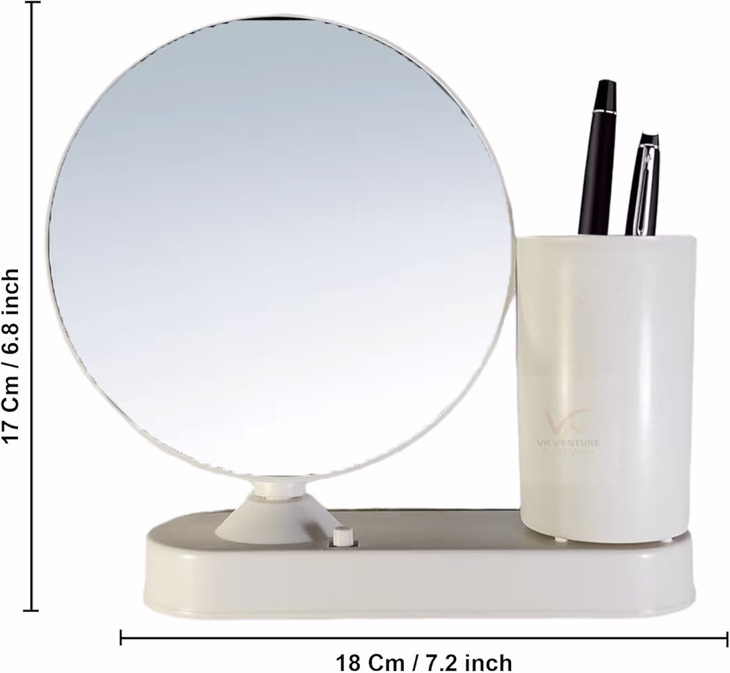 Customized LED Magic Mirror Photo Frame with Flower vase & Pen Stand – Personalized LED Light Picture Frame for Desk, Gifts for Couples, Anniversary, Wedding, Birthday (Warm Whight Round Shape)