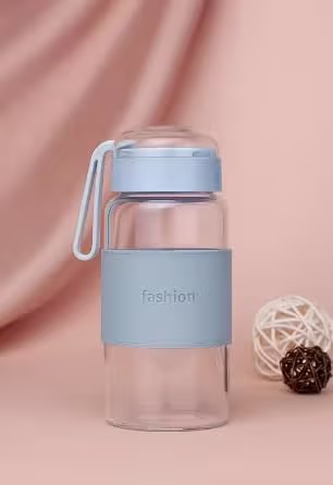 Avaiya Leak-Proof Glass Water Bottle with Silicone Sleeve & Carry Handle | Portable Travel Juice Bottle for Office, Gym & Home | 420ml
