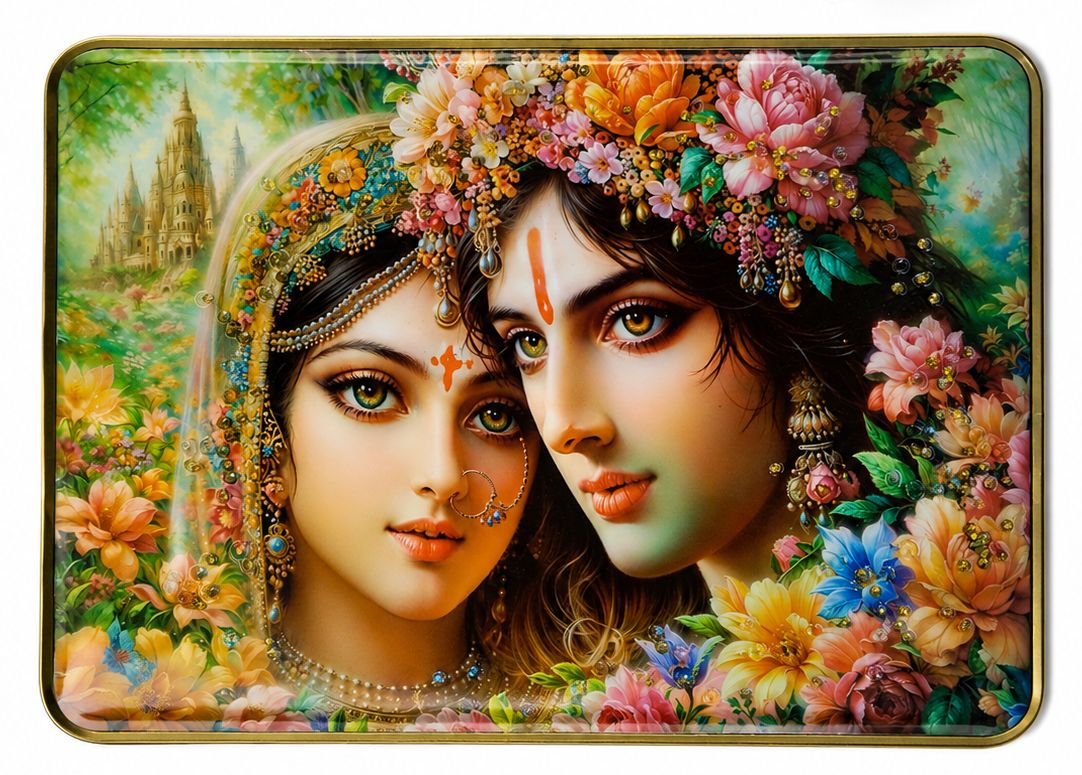 Premium Crystal Wall Photo Frame – Radha Krishna Floral Art | 9×12 Inch