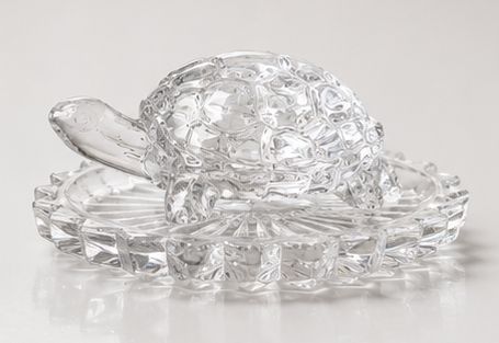 Premium Crystal Vastu Tortoise with Decorative Plate | Feng Shui Lucky Turtle | Transparent Crystal Showpiece