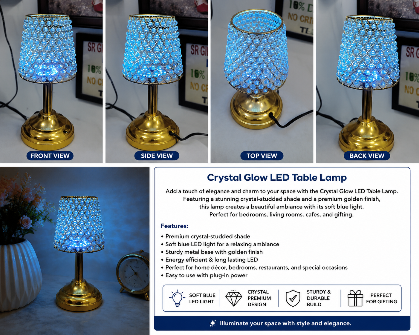 Crystal Glow LED Table Lamp