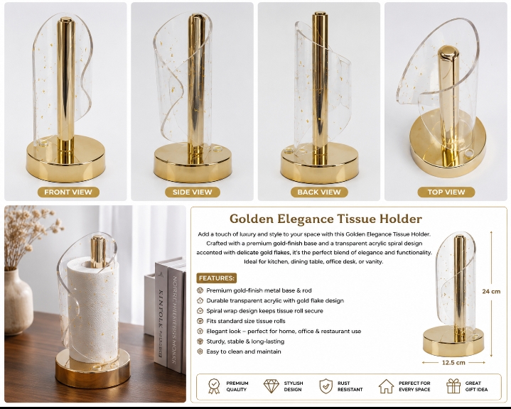 Golden Elegance Tissue Roll Holder