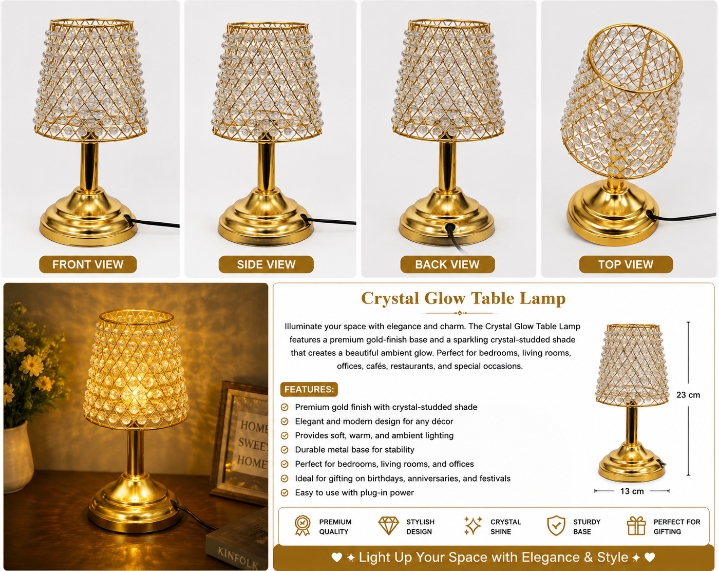 Crystal Glow Gold Table Lamp