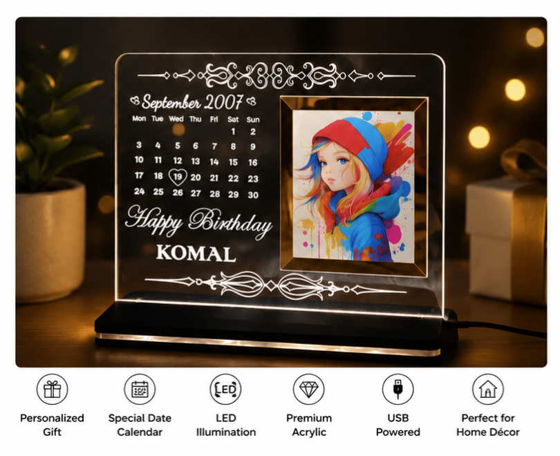 Personalized LED Photo Frame with Calendar