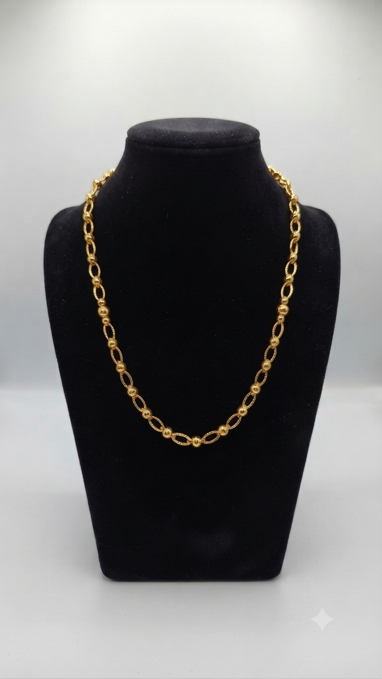 Gold Bead and Oval Link Chain