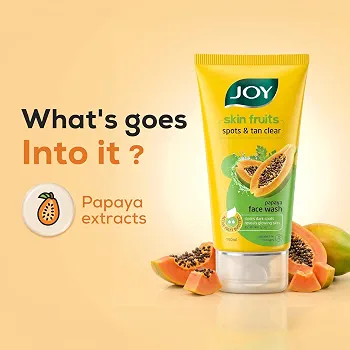 Joy Skin Fruits Spots & Tan Clear Face Wash 150ml | Enriched with Papaya & Vitamin C + A | For Healthy Glowing skin | Suitable for All Skin Types