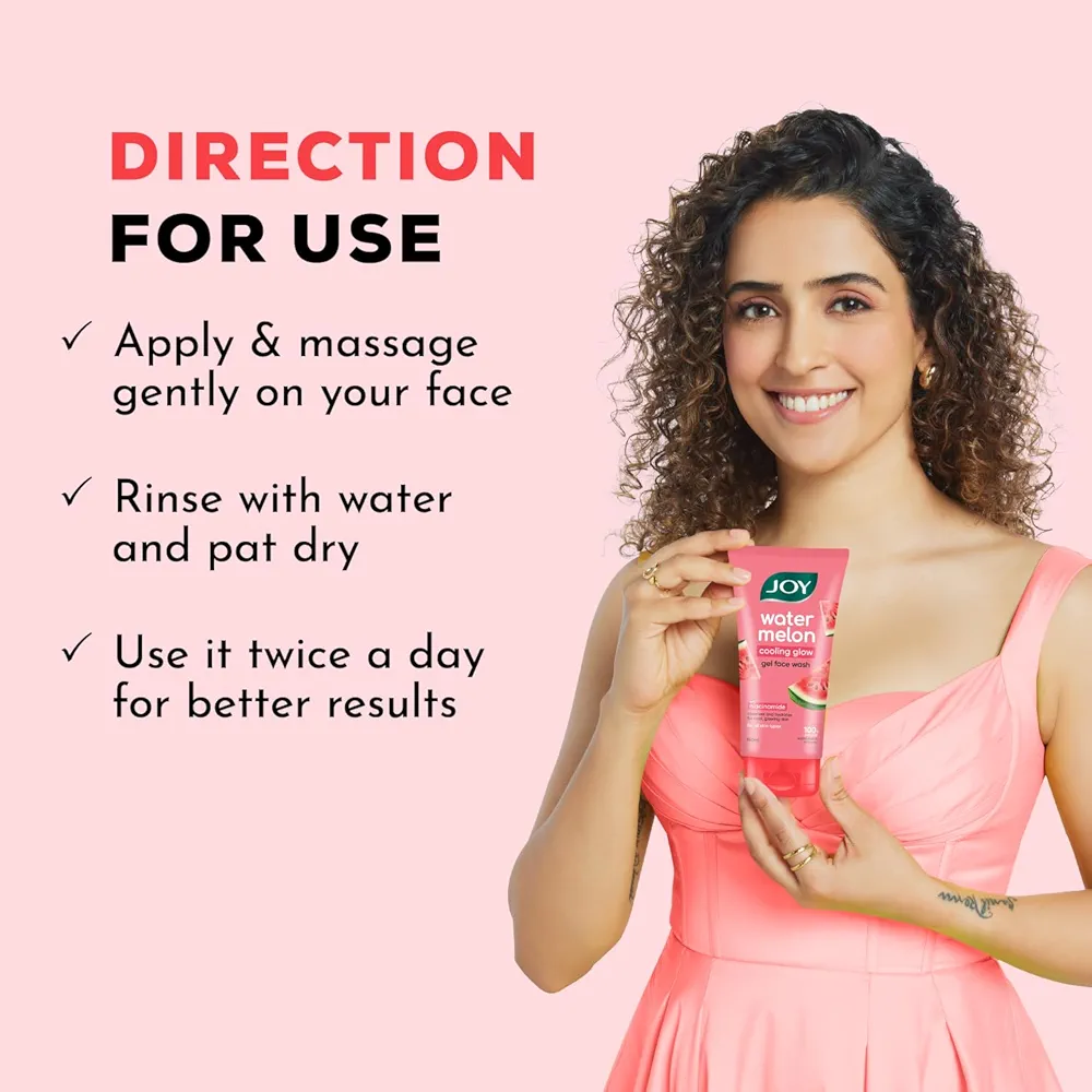 Joy Watermelon Cooling Glow Gel Face Wash with Niacinamide & Glycerine | Hydrating Daily Facial Cleanser for Glowing Skin | Removes Dirt, Oil & Impurities | For All Skin Types | 150 ml