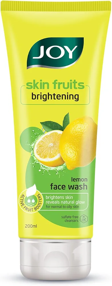 Joy Skin Fruits Lemon Brightening Face Wash 200ml | with Vitamin C for Glowing Skin | Reduces Dark Spots, Removes Excess Oil & Dirt | For Normal to Oily Skin