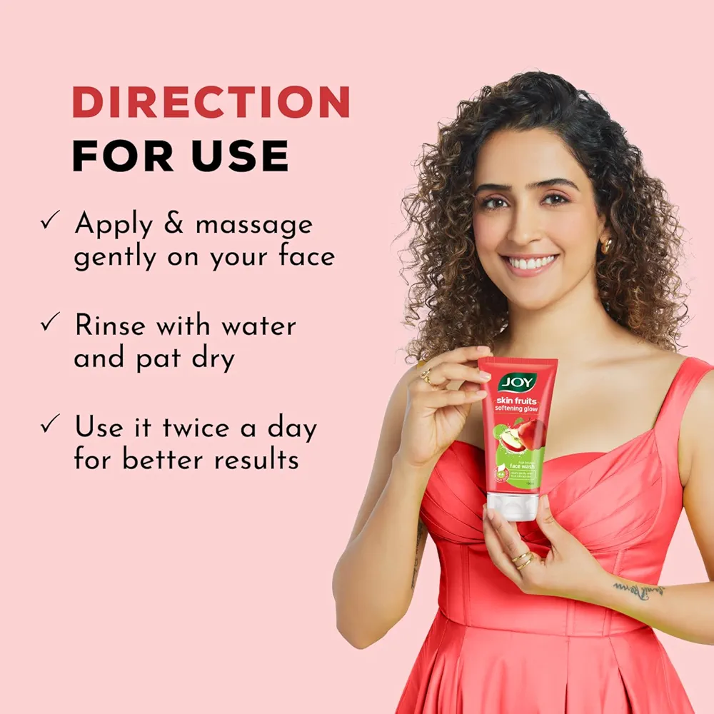 Joy Skin Fruits Apple Face Wash for Glowing Skin | Softens, Moisturises & Nourishes | Natural AHAs, No Sulphates, Paraben Free | All Skin Types - 150ml