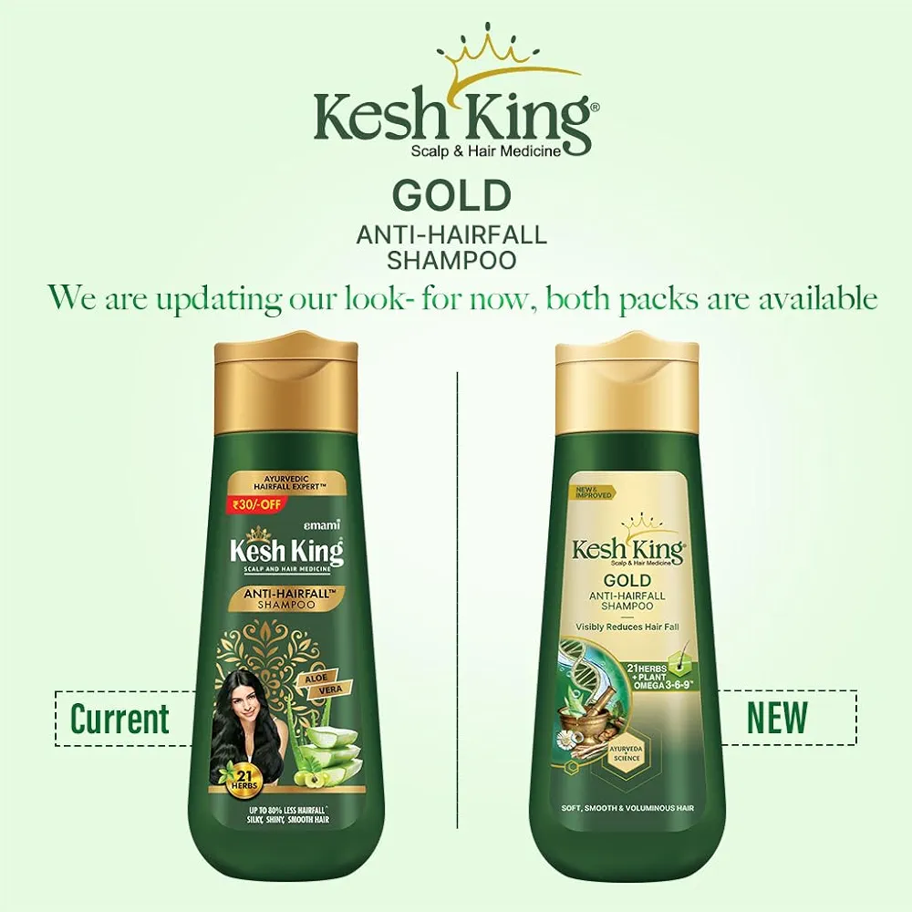 Kesh King Gold Anti Hairfall Shampoo, Reduces Hair Fall, Makes Hair Strong, Strengthens, Nourishes & Conditions, For Soft, Smooth & Voluminous Hair, For Men & Women, 340 ml
