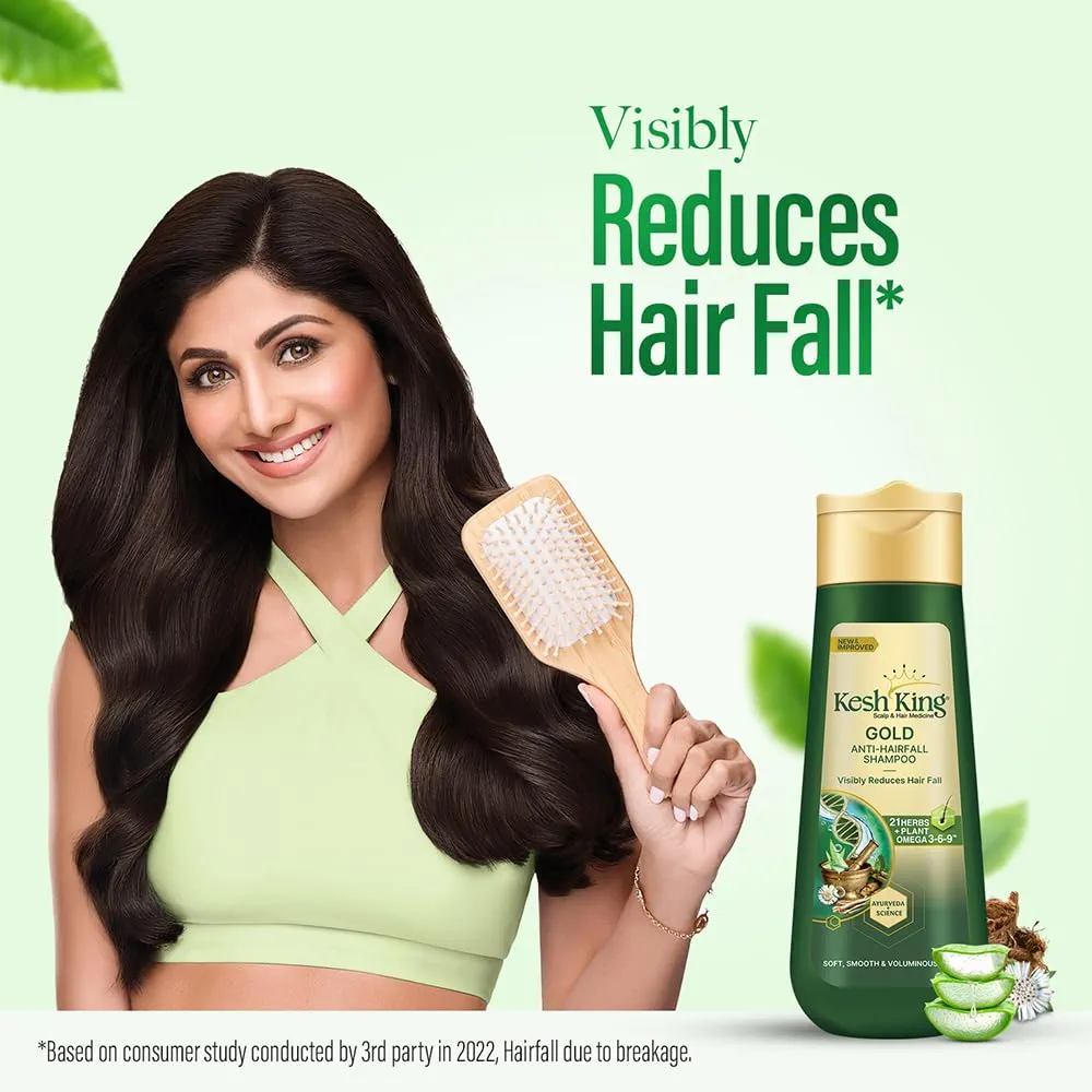 Kesh King Gold Anti Hairfall Shampoo, Reduces Hair Fall, Makes Hair Strong, Strengthens, Nourishes & Conditions, For Soft, Smooth & Voluminous Hair, For Men & Women, 340 ml